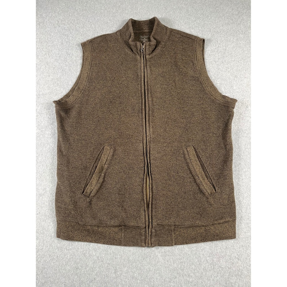 Woolrich Mens XL Full Zip Knit Vest Brown Mock Neck Sleeveless Sweater Jacket